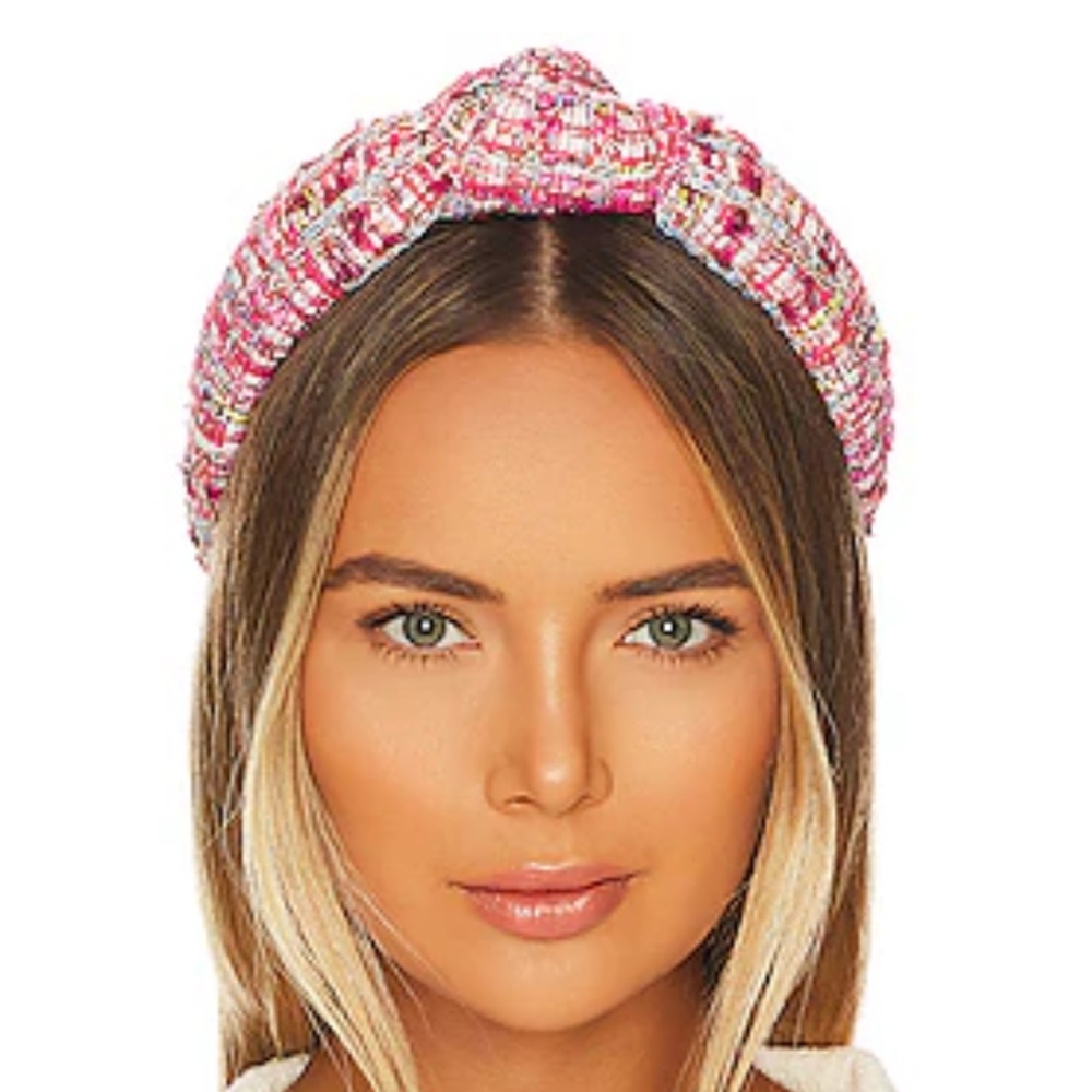 Lele Sadoughi x REVOLVE MIXED WOVEN KNOTTED HEADBAND IN MAGENTA PINK RAINBOW